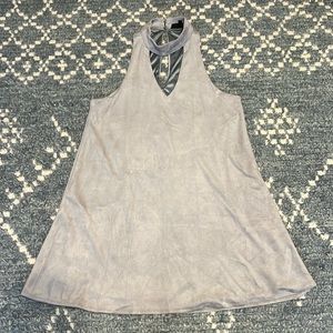 Suede high neck key hole mini dress